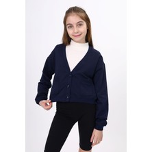 Toontoy Kız Çocuk V Yaka Düğmeli Düşük Omuz Örme Okul Hırkası - 2 Iplik
