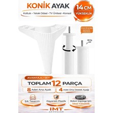 Konik 14 cm Beyaz Mobilya Ayağı 12'li Set Robot Süpürgeye Uyumlu Koltuk Tv Ünitesi Konsol Ayağı