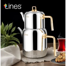 Feyza Design Paslanmaz Çelik Çaydanlık Orta Boy Altın Renk Şık Tasarım