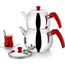 Feyza Design Orta Boy Paslanmaz Çelik Kırmızı Çaydanlık Takımı