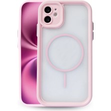 Fenza iPhone 12 Uyumlu Kamera Korumalı Magsafe Wireless Şarj Özellikli Mat Silikon Pembe Renkli Silikon Telefon Kılıfı