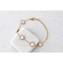 Yonca Motifli Taşlı Gold Bileklik