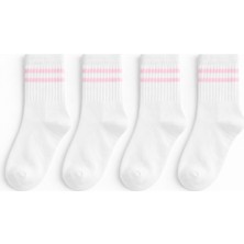 Solde 2 Çift Kız Çocuk Pamuklu Günlük Çorap – Düz Beyaz Pembe Çizgili Tasarım, Yumuşak Dokulu ve Kaliteli
