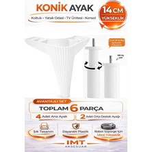 Konik 14 cm Beyaz Mobilya Ayağı 6'lı Set Robot Süpürgeye Uyumlu Koltuk Tv Ünitesi Konsol Ayağı