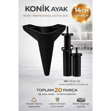 Konik 14 cm Siyah 20 'li Set Mobilya Ayağı Robot Süpürgeye Uyumlu Koltuk Tv Ünitesi Konsol Ayağı