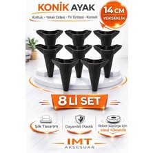 Konik 14 cm Siyah 8 Adet Mobilya Ayağı Robot Süpürgeye Uyumlu Koltuk Tv Ünitesi Konsol Ayağı