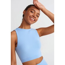 COMEUP Kadın Crop Top Alice Mavi Göğüs Pedli Rib Dokulu Kolsuz Bisiklet Yaka M Kalıp