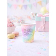 Parti Adresi Happy Birthday Temalı Bardak Makaron Doğum Günü Karton Bardağı 8'li