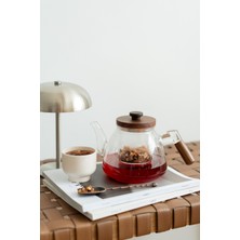 Feyza Design Cam Demlik 1000ML, Ceviz Sap ve Kapak Detaylı, Şık ve Fonksiyonel Süzgeçli