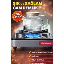 Feyza Design Bambu Kapaklı Cam Bitki Çayı Demliği 1000 Ml, Isıya Dayanıklı Sürahi