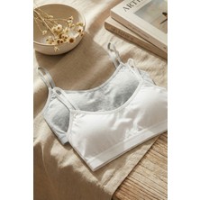 Underwear Bodyway 2 Adet Ip Askılı Pamuklu Çıkarılabilir Pedli Büstiyer Bralet - Sporcu Yarım Atlet