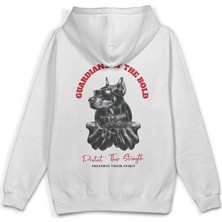 Overoz Doberman Köpek Sırt Baskılı Kapüşonlu Yarı Oversize Unisex Sweatshirt Beyaz Hoodie 1193