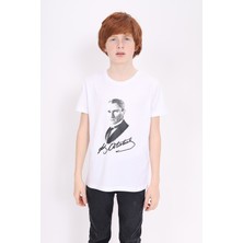 Toontoy Unisex Atatürk Baskılı Bisiklet Yaka Kısa Kollu Tişört