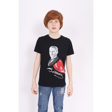 Toontoy Unisex Atatürk Baskılı Bisiklet Yaka Kısa Kollu Tişört