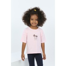 Toontoy Kız Çocuk Baskılı Bisiklet Yaka Kısa Kollu Tişört