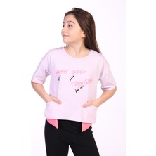 Toontoy Kız Çocuk Baskılı Bisiklet Yaka Kısa Kollu Asimetrik Tişört
