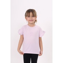 Toontoy Kız Çocuk Baskılı Bisiklet Yaka Kolu Fırfırlı Tişört
