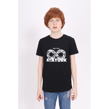 Toontoy Unisex Atatürk Baskılı Bisiklet Yaka Kısa Kollu Tişört