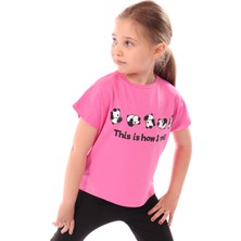Toontoy Kız Çocuk Baskılı Bisiklet Yaka Kısa Kollu Tişört