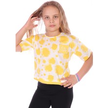 Toontoy Kız Çocuk Baskılı Bisiklet Yaka Kısa Kollu Tişört