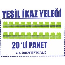 Yeşil Ikaz Yeleği 20Lİ Paket-Ce Li -Çift Sıra 5cm Reflektörlü-Standart Xl Beden