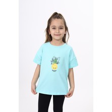 Toontoy Kız Çocuk Baskılı Bisiklet Yaka Kısa Kollu Tişört