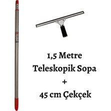 Funflex Tüm Yüzeyler Için 1,5 Metre Teleskopik Sap Sopa ve 45 cm Çekçek Cam Temizleme Aparatı Set