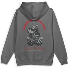Overoz Doberman Köpek Sırt Baskılı Kapüşonlu Yarı Oversize Unisex Sweatshirt Gri Hoodie 1193