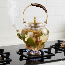 Feyza Design Ahşap Saplı 1200 ml Borosilikat Cam Demlik, Süzgeçli ve Dayanıklı