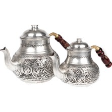 Feyza Design Dmt Gaziantep Bakır Çaydanlık Takımı, Ağır Işlemeli, Toplam 26CM Boy