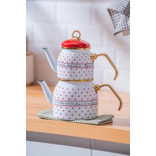 Feyza Design Emaye Mini Çaydanlık Takımı, Şık ve Dayanıklı Set, Pratik Kullanım