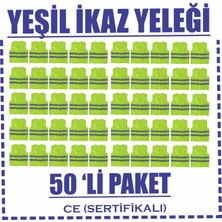 Yeşil Ikaz Yeleği 50Lİ Paket-Ce Li -Çift Sıra 5cm Reflektörlü-Standart Xl Beden