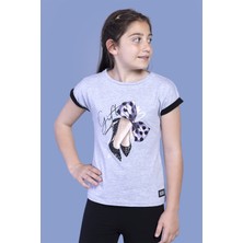 Toontoy Kız Çocuk Baskılı Bisiklet Yaka Kısa Kollu Tişört