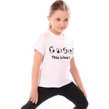 Toontoy Kız Çocuk Baskılı Bisiklet Yaka Kısa Kollu Tişört