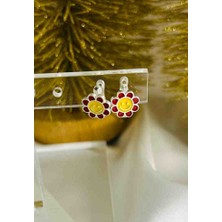 Generic Şık Tasarım 925 Ayar Gümüş Mineli Çocuk Küpe- Model: Kırmızı Papatya