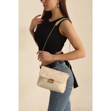 BAG&MORE Krem Kadın Kapitone Desenli Zincir Askılı Omuz Çantası