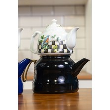 Feyza Design Şık Emaye Porselen Demlikli Çaydanlık, Zarif ve Dayanıklı Tasarım