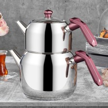 Feyza Design Bordo Opal Bakalit Kulplu Orta Boy Çelik Çaydanlık