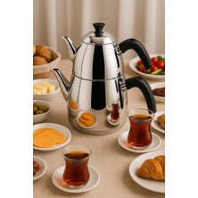 Feyza Design Geniş Hacimli Çelik Çaydanlık Takımı, Şık ve Paslanmaz Tasarım