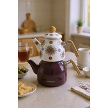 Feyza Design Bambu Kulplu Emaye Çaydanlık Takımı, Şık ve Dayanıklı Tasarım