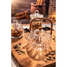 Feyza Design Bambu Saplı, Cam Süzgeçli, Borosilikat Demlik 1000ML, Balkabağı Desen