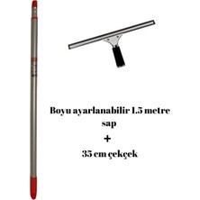 Funflex Tüm Yüzeyler Için 150 cm (1,5 Metre) Teleskopik Sap Sopa ve 35 cm Çekçek Cam Temizleme Aparatı Set