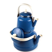 Feyza Design Vintage Mavi Çinko Çaydanlık Takımı, Emaye Saplı, Üst Düzey Kalite