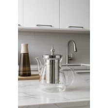 Feyza Design Cam Demlik Süzgeçli Borosilikat Paslanmaz Çelik Modern Çay Demliği