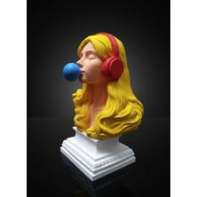 Demirhan3D Ağzında Sakız Patlatan Kız Büstü – 15 cm | Akrilik Boyalı Özgün Pla Dekor Biblo 🎨💋