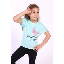 Toontoy Kız Çocuk Baskılı Bisiklet Yaka Kısa Kollu Tişört