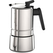 Feyza Design Paslanmaz Çelik Moka Pot 4 Cup, Şık ve Dayanıklı Kahve Makinesi