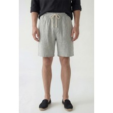 Veleno Erkek Gri Hafif Günlük Keten Müslin Şort Double Paça Arka Cepli