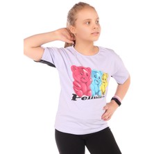 Toontoy Kız Çocuk Baskılı Bisiklet Yaka Kısa Kollu Tişört