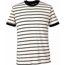 Trender 4038 Ekru Erkek T-Shirt O Yaka Çizgili